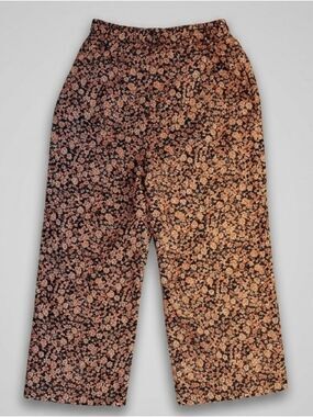Japna Black Orange Floral Print Cropped Pants